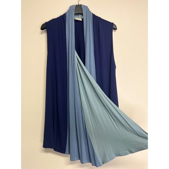 LOGO Women's Two-Tone Draped Vest Navy & Light Blue Size L - Picture 4 of 6